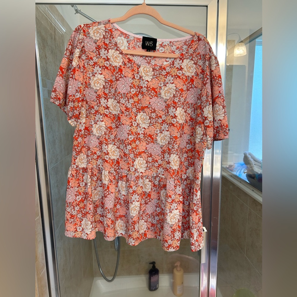 W5 Women's Floral Blouse - Red and Cream